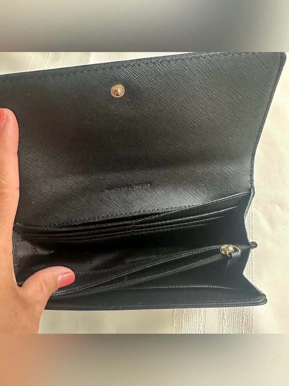 Michael Kors Set: Jet Set Handbag & Continental Wallet In Black Pebbled Leather.